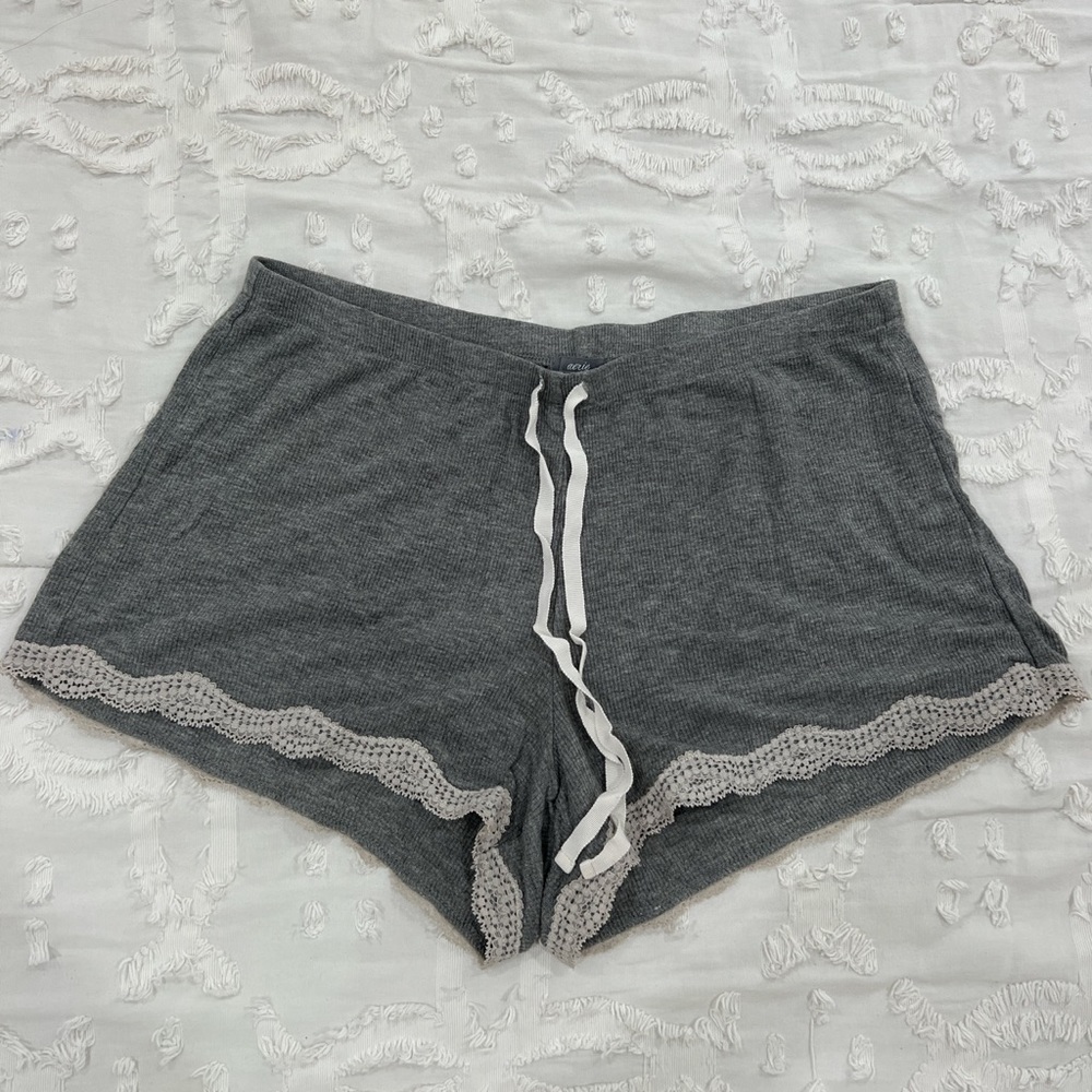 Aerie Grey Pajama Shorts with White Lace- Size Small🤍